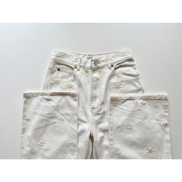 SANDRO Cyriaque White Embroidered Daisy Floral Wide Leg Jeans, Size 36/4/S - Picture 13 of 16
